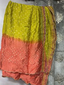Gadwal bandhni double colour dress