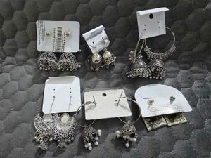set of 8 Assorted Oxidized Silver Jhumka Earrings