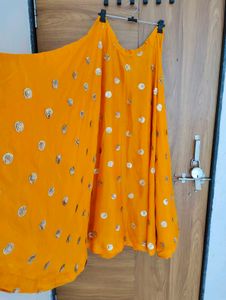 Orange Lehenga with Teal Dupatta