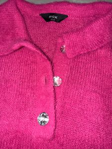 Fuzzy Pink Polo Neck Top