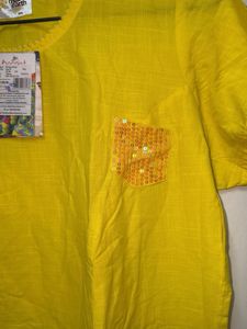 Bright Yellow Kurta with Pocket Detail