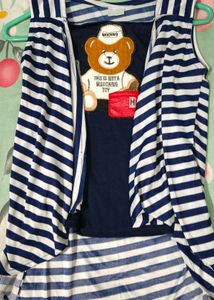 Cute Teddy Bear Striped Top