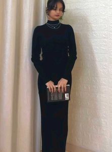 Branded Black Knit Maxi Dress