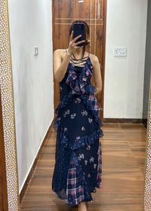 Blue Ruffle layered Cut sleeve Mauro Dress