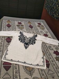 White Kurta with Black Embroidery