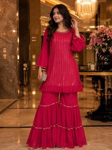 Rani Pink Heavy Sequence Work Kurti with Sharara
