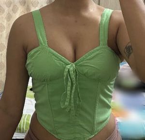Cute Green Tie-Front Corset Top