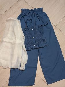 Chic Co-ord Set: Smocked Top & Wide Leg Pants