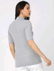 Women's Grey Mock Neck T-Shirt