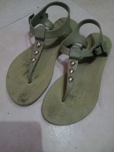 Green T-Strap Sandals