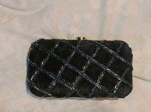 Elegant Black Velvet Beaded Clutch