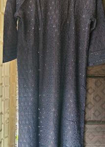 full chikankari Embellished Navy Blue long Kurta
