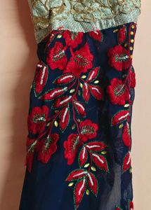 Navy blue Maheshwar ethnic motifs maxi dress featu