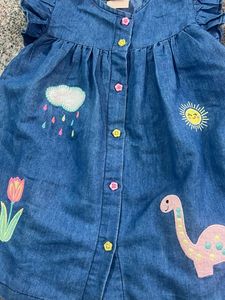 Cute Dinosaur Denim Dress for Girls