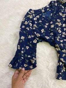 Navy Floral Bell Sleeve Top