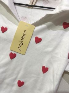 White Heart Print Crop Top for Women