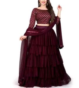 Maroon Ruffled Lehenga Choli Set