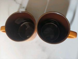 Set of 2 Orange Ceramic Mugs