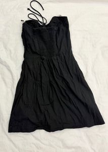 Black Strapless Lace-Up Mini Dress