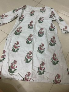 White Floral Print Kurta