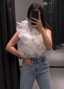 Sheer Ruffle White Top