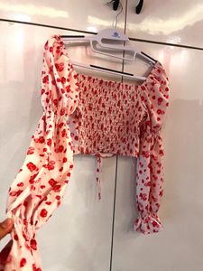 Pink Floral Off-Shoulder Puff Sleeve Top