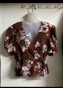 Floral Print V-Neck Wrap Top