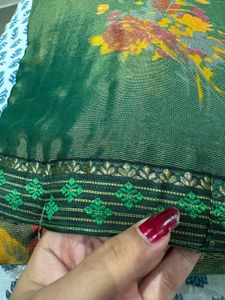 Elegant Green Floral Print Saree