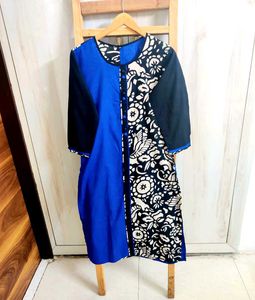 Blue &amp; Black Printed Kurta size-34