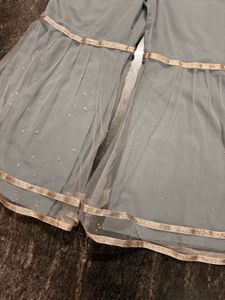 Offer! Elegant Grey Kurta Set with Golden Embelli