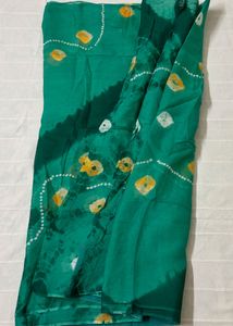 Emerald Green Bandhani Saree with Yellow Motifs