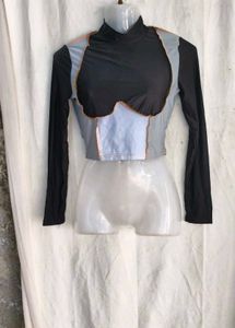 I. Unique Patchwork Long Sleeve Crop Top