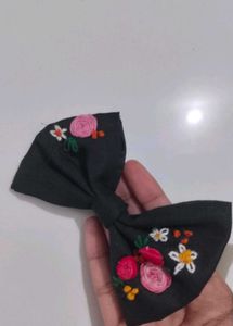 Floral Embroidered Hair Bow
