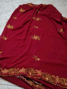 Elegant Red Embroidered Saree