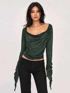 black Ruched Long Sleeve Top