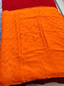 Orange Embroidered Saree( pure chiffon)✨