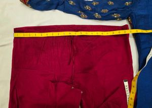 Elegant Blue Kurta Set with Red Pants