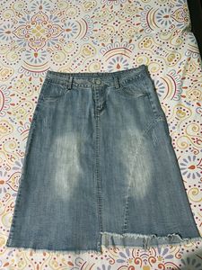 A-line mid length girls denim skirt