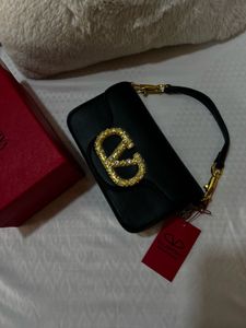 Valentino Black Handbag with Crystal Logo