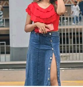 Classic Blue Denim A-Line Skirt