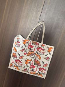Floral Print Jute Tote Bag