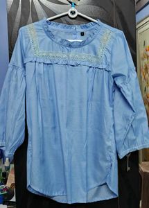 Light Blue Lace Trim Top