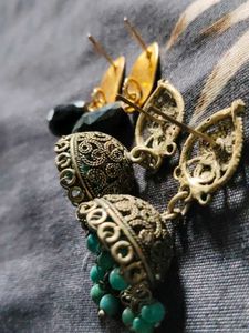 COMBO Bohemian Jhumka Earrings with Black Beads