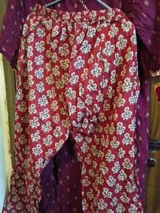 Maroon Kurta Set with Printed Pants