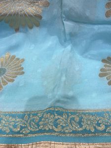 Beautiful Blue Saree with Gold Motifs