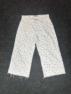 White Floral Print Cropped Jeans