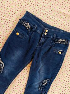 Cute Blue Denim Jeans with Ruffles