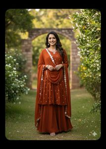 Bust 36 Elegant Rust Anarkali Suit Set