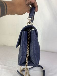 Metrocity Navy Blue Quilted Leather Crossbody Bag