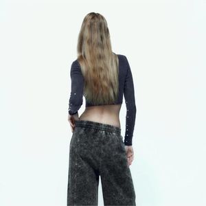 Brand New L Edition Rhinestone Cotton Crop Top